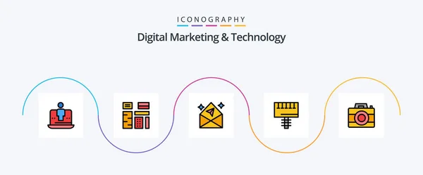 Digital Marketing Technology Line Filled Flat Icon Pack Including Signboard — стоковый вектор