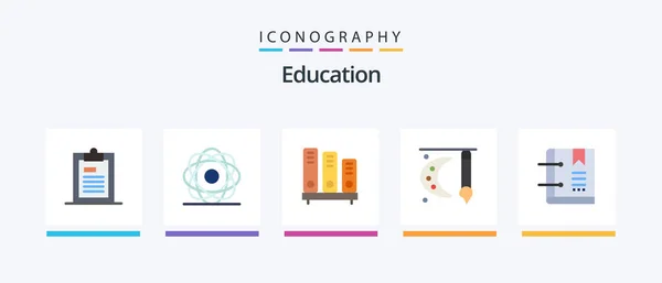 Education Flat Icon Pack Including Painting Art Orbit Shelves Reading — Vector de stock