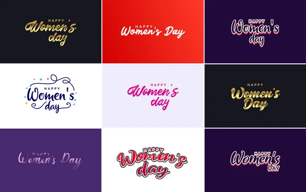 March Typographic Design Set Happy Women Day Text — Archivo Imágenes Vectoriales