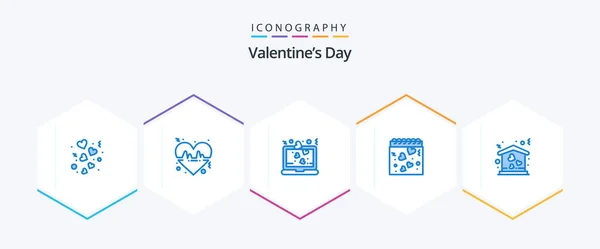 Valentines Day Blue Icon Pack Including Home Love Love Heart — Stok Vektör