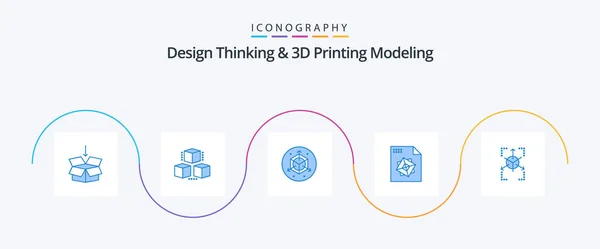 Design Thinking Printing Modeling Blue Icon Pack Including Grid Design — Stockvector