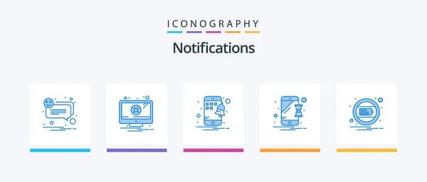 Notifications Blue Icon Pack Including Interface Battery Mobile Notification Hourglass — Image vectorielle
