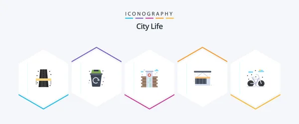 City Life Flat Icon Pack Including Lifecycle City City City — Stock Vector