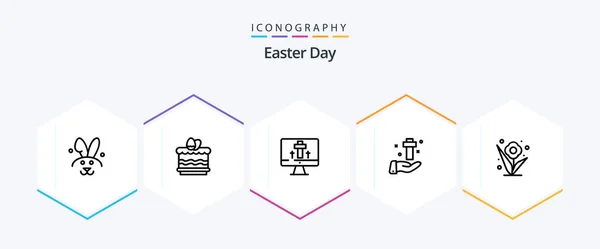 Easter Line Icon Pack Including Plant Easter Screen Cross Celebration — Stockvector