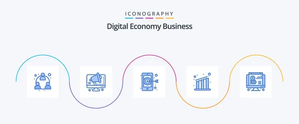 Digital Economy Business Blue Icon Pack Including Chart Online Digital — 图库矢量图片