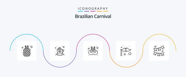 Brazilian Carnival Line Icon Pack Including Garland Moustache Flag Costume — Stockový vektor