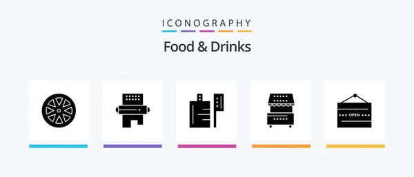 Food Drinks Glyph Icon Pack Including Kiosk Pin Food Cooking — Stock vektor