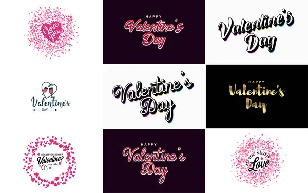 Happy Valentine Day Typography Design Watercolor Texture Heart Shaped Wreath — Image vectorielle