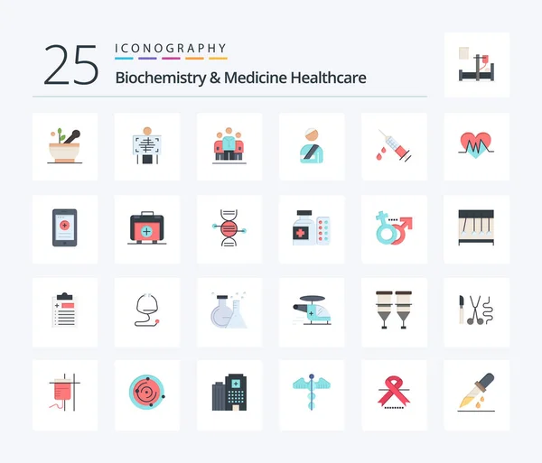 Biochemistry Medicine Healthcare Flat Color Icon Pack Including Dope Injured — Wektor stockowy