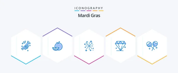 Mardi Gras Blue Icon Pack Including Confectionery Mardi Gras Mardi — Image vectorielle