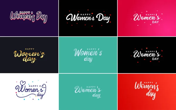 Pink Happy Women Day Typographical Design Elements Set Greeting Cards — Vetor de Stock