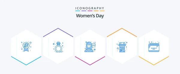 Womens Day Blue Icon Pack Including Schedule Speech Chat Message — Vetor de Stock