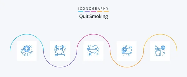 Quit Smoking Blue Icon Pack Including Cigarette Smoke Dangerous Thinking — Image vectorielle