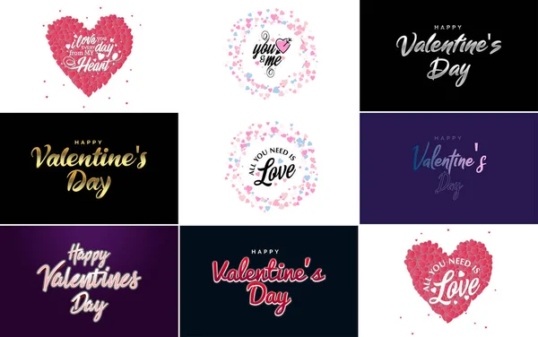 Hand Drawn Black Lettering Valentine Day Pink Hearts White Background — Archivo Imágenes Vectoriales