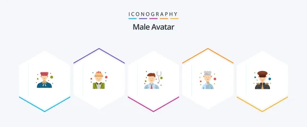 Male Avatar Flat Icon Pack Including Avatar Cook Labour Chef — Stockvector