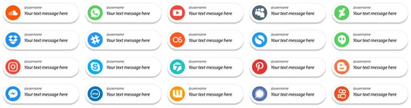 Follow Social Media Icons Customizable Message Pack Chat Dropbox Meta — Stockvector