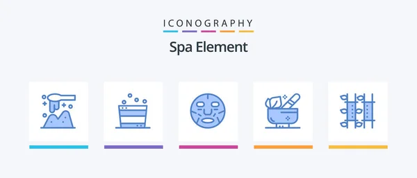 Spa Element Blue Icon Pack Including Bamboo Spa Beauty Relaxation — Stockový vektor