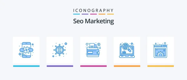 Seo Marketing Blue Icon Pack Including Gear Content Cash Seo — Stockvector