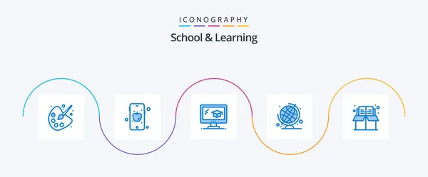 School Learning Blue Icon Pack Including Education Cap Bookmark Globe — Wektor stockowy