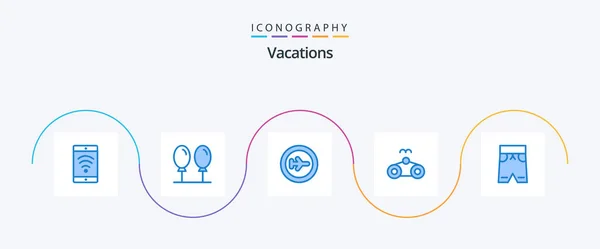Vacations Blue Icon Pack Including Shorts Clothing Transportation Beach Holiday — Stockvektor