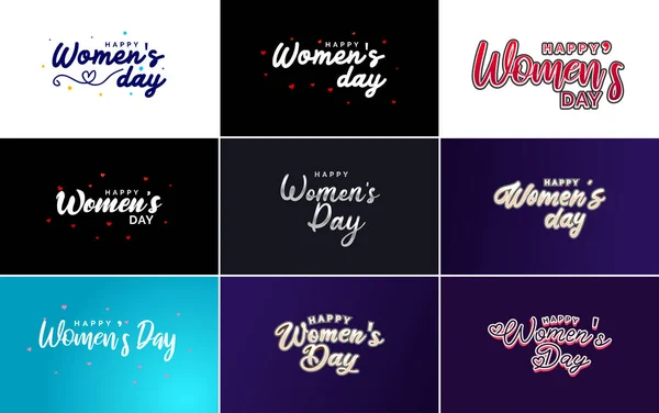 Happy Women Day Greeting Card Template Hand Lettering Text Design — Vector de stock