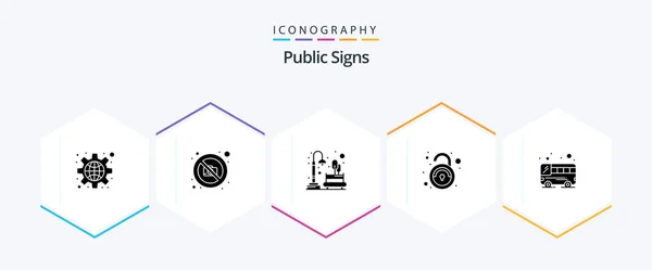 Public Signs Glyph Icon Pack Including Bus Unsafe City Unlock — Wektor stockowy