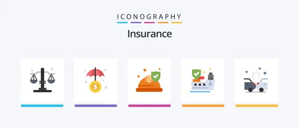 Insurance Flat Icon Pack Including Damage Security Crash Protection Creative — Archivo Imágenes Vectoriales