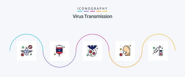 Virus Transmission Line Filled Flat Icon Pack Including Injection Illness — Stock vektor
