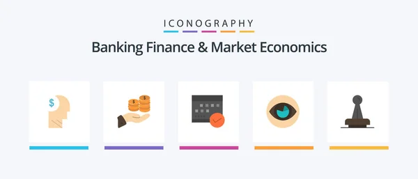 Banking Finance Market Economics Flat Icon Pack Including Calendar Approved — Vettoriale Stock