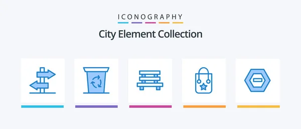 City Element Collection Blue Icon Pack Including Hexagon Element Journey — Stock Vector
