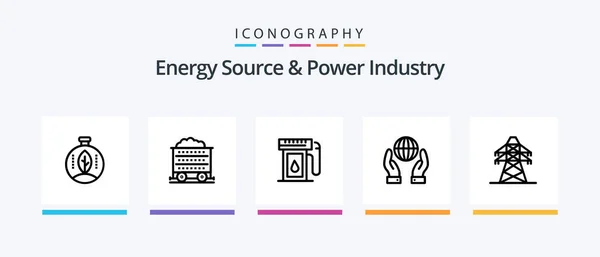Energy Source Power Industry Line Icon Pack Including Dumpper Work — Vector de stock