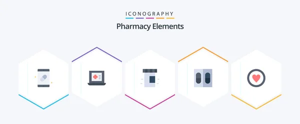 Pharmacy Elements Flat Icon Pack Including Sign Love Medical Medical — Stockový vektor