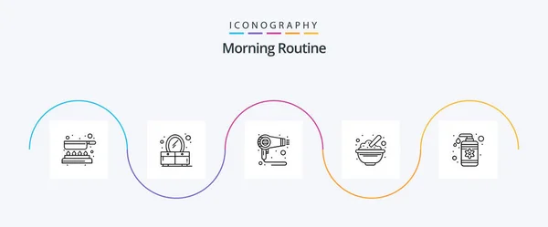 Morning Routine Line Icon Pack Including Lotion Peanuts Fen Oats — Stock Vector