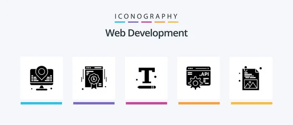 Web Development Glyph Icon Pack Including Web Design Application Programme — Vettoriale Stock