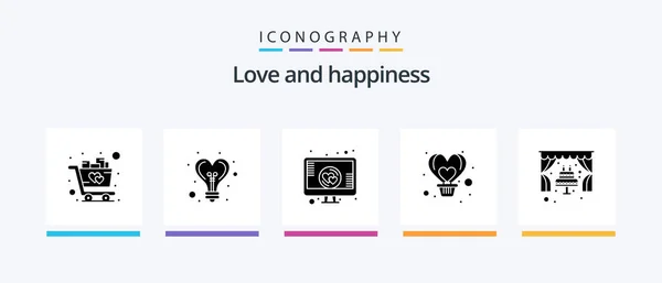 Love Glyph Icon Pack Including Cake Heart Love Fly Air — Archivo Imágenes Vectoriales