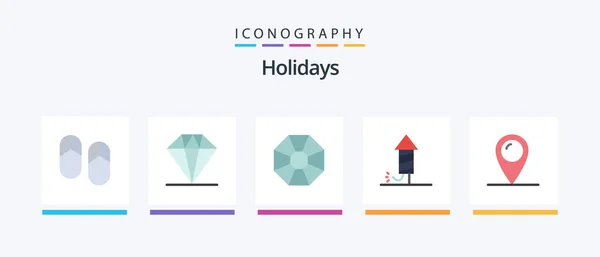 Holidays Flat Icon Pack Including Pad Lock Location Jewel Holiday — Stockvektor