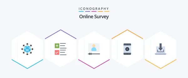 Online Survey Flat Icon Pack Including Arrow Play Video Video — Stock vektor