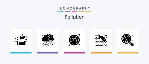 Pollution Glyph Icon Pack Including Search Radioactive Pollution Nuclear Radioactive — Stockový vektor