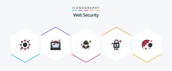 Web Security Filledline Icon Pack Including Protection Shield Protection Hacker — Stockový vektor