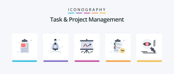 Task Project Management Flat Icon Pack Including Find Search Presentation — Stock vektor