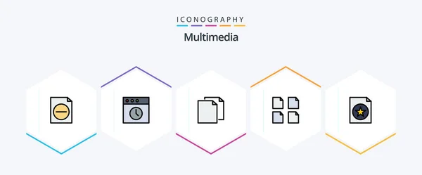 Multimedia Filledline Icon Pack Including File Duplicate Favorite Multiple — Wektor stockowy