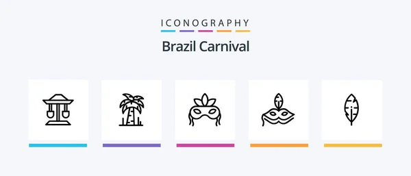 Brazil Carnival Line Icon Pack Including Love Brazil Canon Heart — Stockvektor