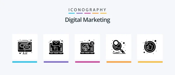Digital Marketing Glyph Icon Pack Including Thumb Advertising Marketing Strategy — Vetor de Stock