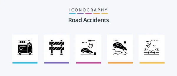 Road Accidents Glyph Icon Pack Including Car Falling Construction Car — Stock Vector