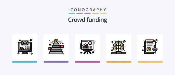 Crowdfunding Line Filled Icon Pack Including Investment Fund Fundraising Transformation — Stockvector