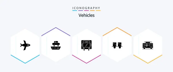 Vehicles Glyph Icon Pack Including Vacation Combo Lorry Lift Truck — Stockový vektor