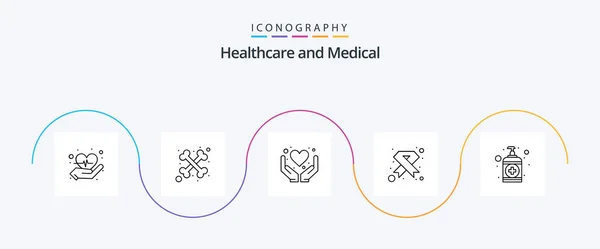 Medical Line Icon Pack Including Wash Hand Heart Ribbon Hiv — Image vectorielle