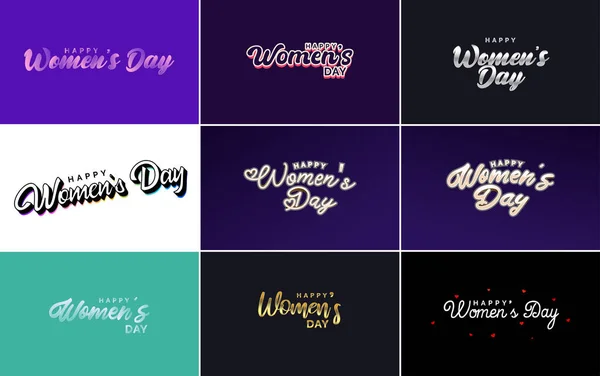 March Typographic Design Set Happy Women Day Text — Stockvector