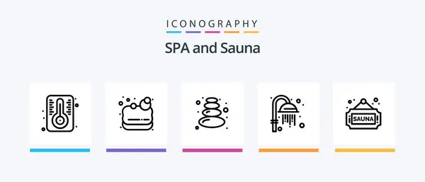 Sauna Line Icon Pack Including Lotus Creative Icons Design — Stock Vector