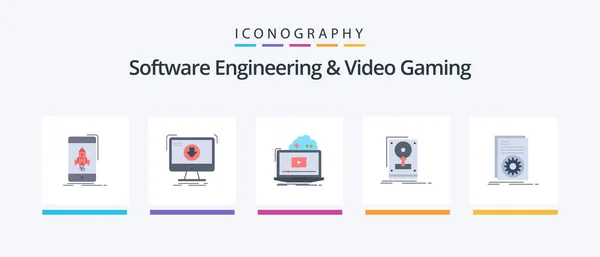 Software Engineering Video Gaming Flat Icon Pack Including Hdd Install — Stockvector
